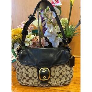 COACH Y2K BLEEKER beige /BROWN SIGNATURE LARGE FLAP BAG #11772 (P170)